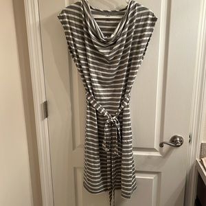 Icebreaker Dress, grey & white stripes, size large.